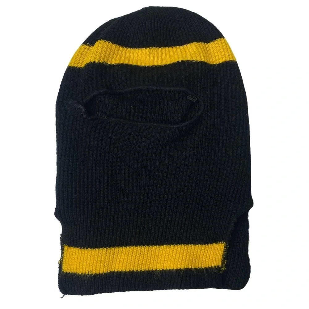 Vintage Snowmobile Full Face Winter Knit Ski Mask Balaclava Black & Yellow